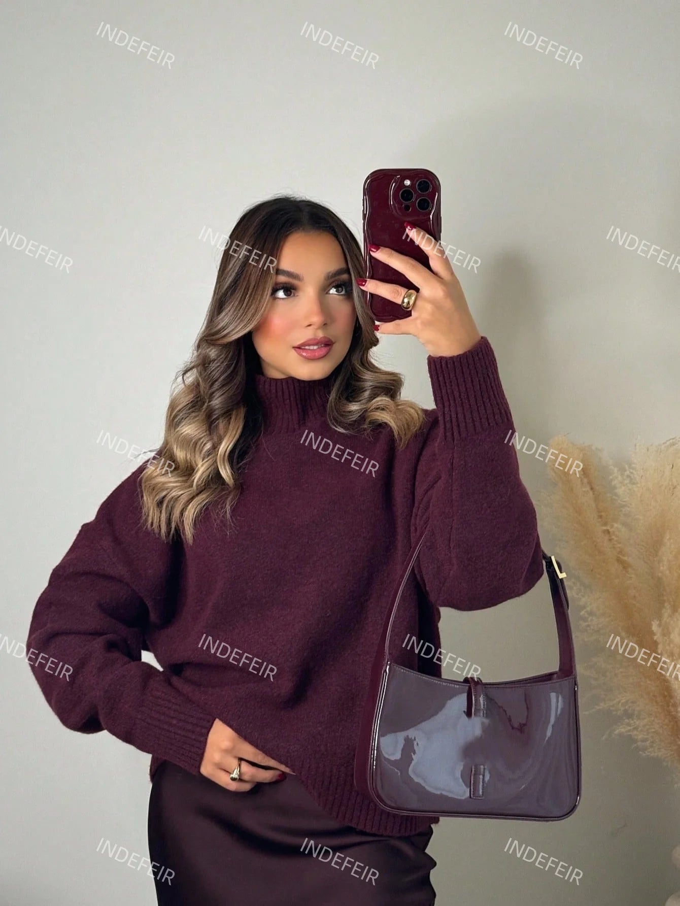 Indefeir femmes printemps nouvelle mode Simple doux basique bordeaux tricots pull tricots