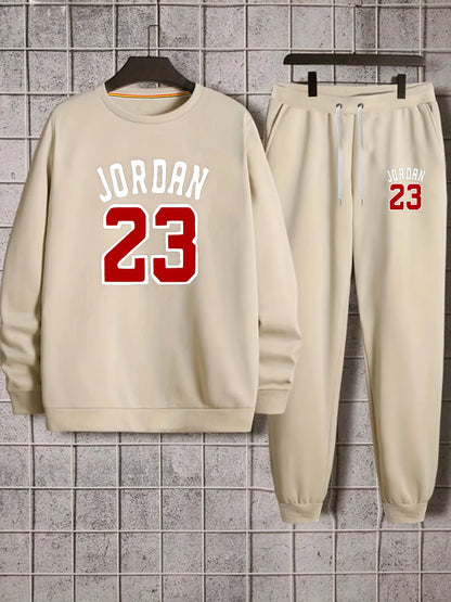 Ensemble sweat-shirt et pantalon de sport pour hommes, décontracté et chaud, imprimé JORDAN 23, ample et épais, en velours, col rond, automne et hiver