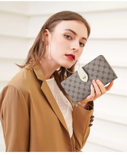 FOXER femmes Long portefeuille carte et porte-passeport élégant pochette dame monogramme PVC avec bracelet sac de téléphone portable femme porte-monnaie