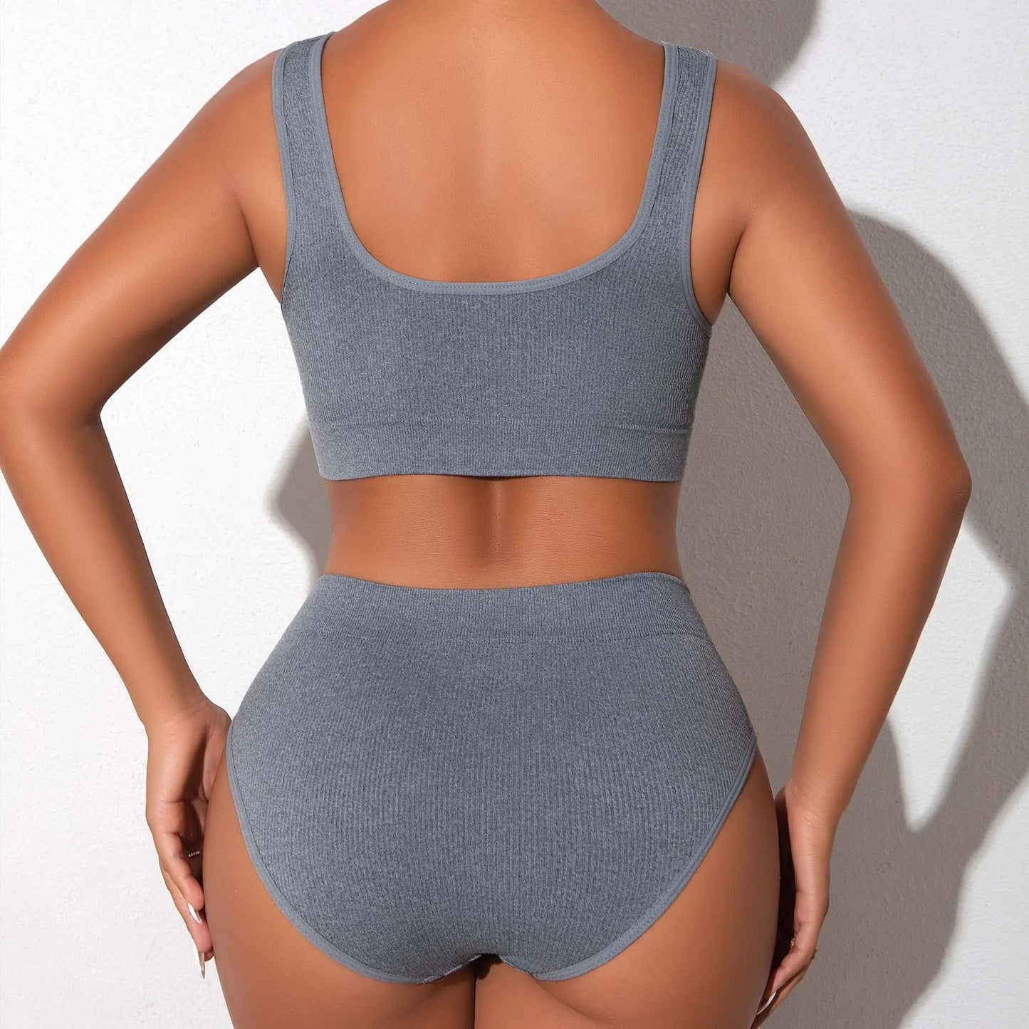 Women Underwear 2 Pcs Set Ribbed Seamless Low Rise Sexy Panties And Bras Sets Breathable Comfortable Female Underpants Lingerie