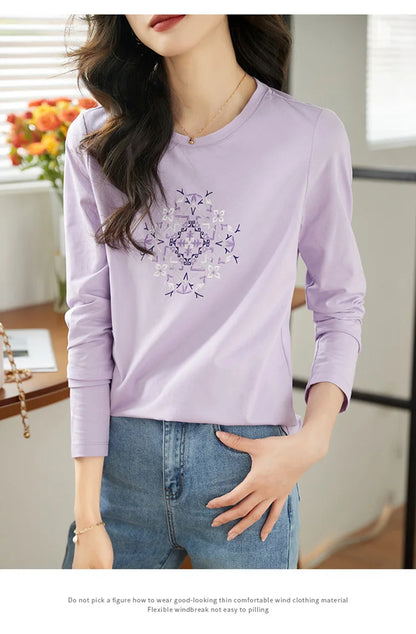 T-shirt à manches longues pour femmes, haut fin et ample, à la mode, intérieur et extérieur, printemps et automne, 2025