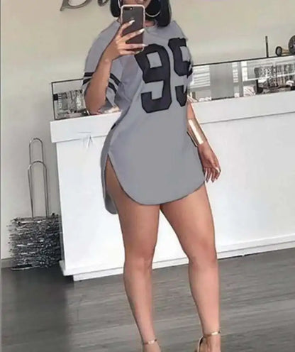 T-shirts femme qualité supérieure printemps/été lettres ample col rond manches courtes mode dames hauts t-shirt robe SJL9