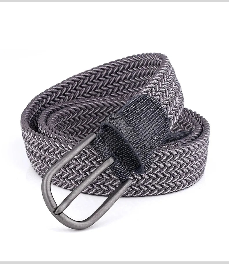 Ceinture en toile tissée pour hommes, tout élastique, extensible, pour garçons, jeunes pantalons polyvalents, Jeans, ceinture à la mode boutonnée