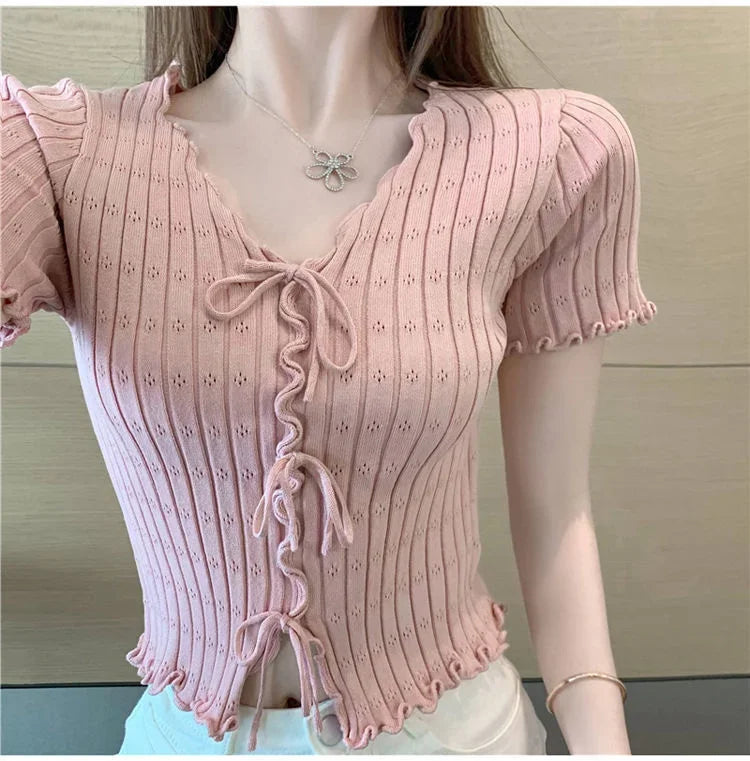 T-shirt à manches courtes pour femmes, haut court, blanc, été