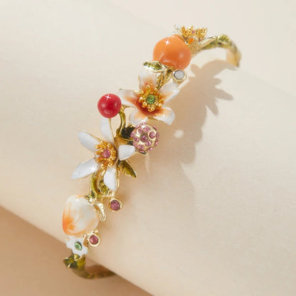 Bracelet de Style français pour femmes, fait à la main, série de fruits et fleurs, en émail, réglable, cadeau d'anniversaire, bijoux de fête de vacances
