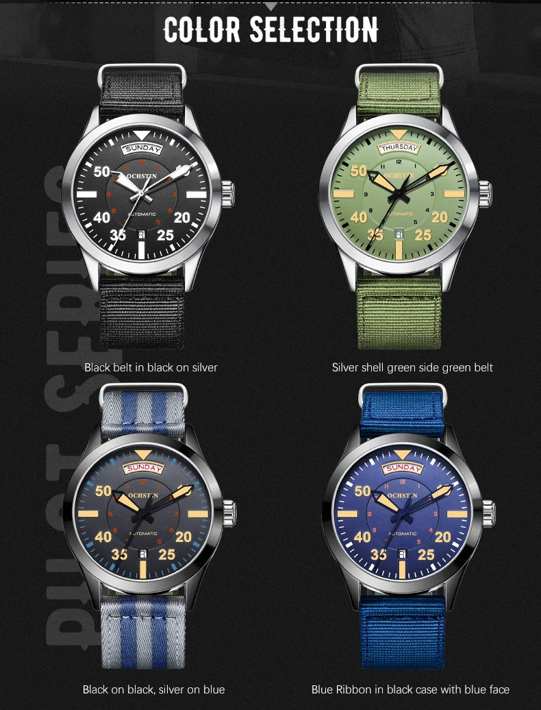 OCHSTIN hommes mode luxe mécanique automatique Date semaine montre couverture arrière transparente Design créatif avec cadran calendrier vert