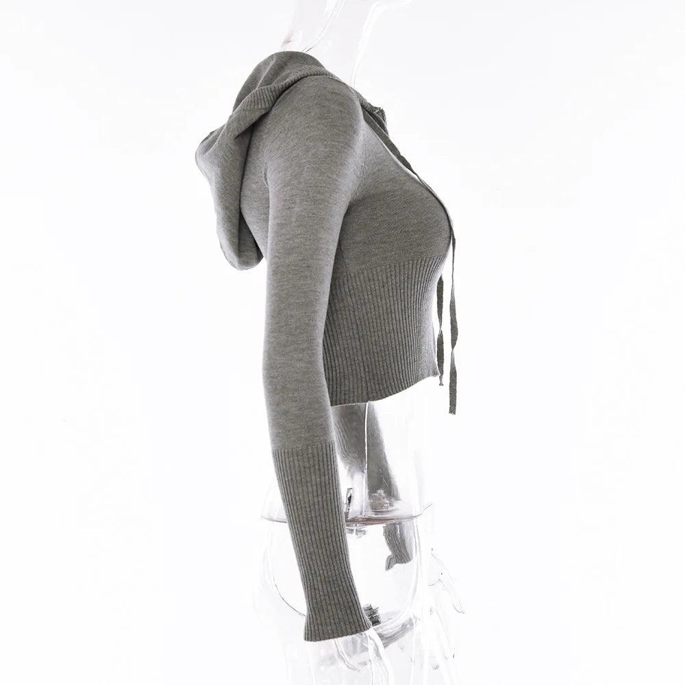 Ensemble tricoté 2 pièces pour femmes, survêtement à manches longues, fermeture éclair, pull à capuche, haut court, pantalon évasé, extensible, assorti, tenue