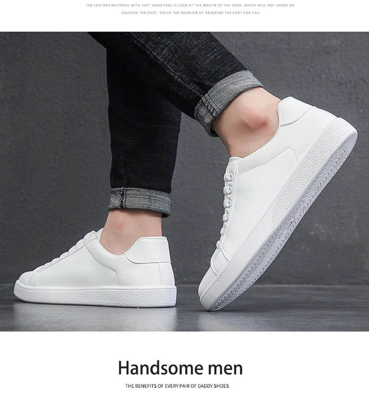 Chaussures vulcanisées pour hommes, baskets basses plates décontractées, blanches, Zapatillas Hombre, livraison directe, cuir noir
