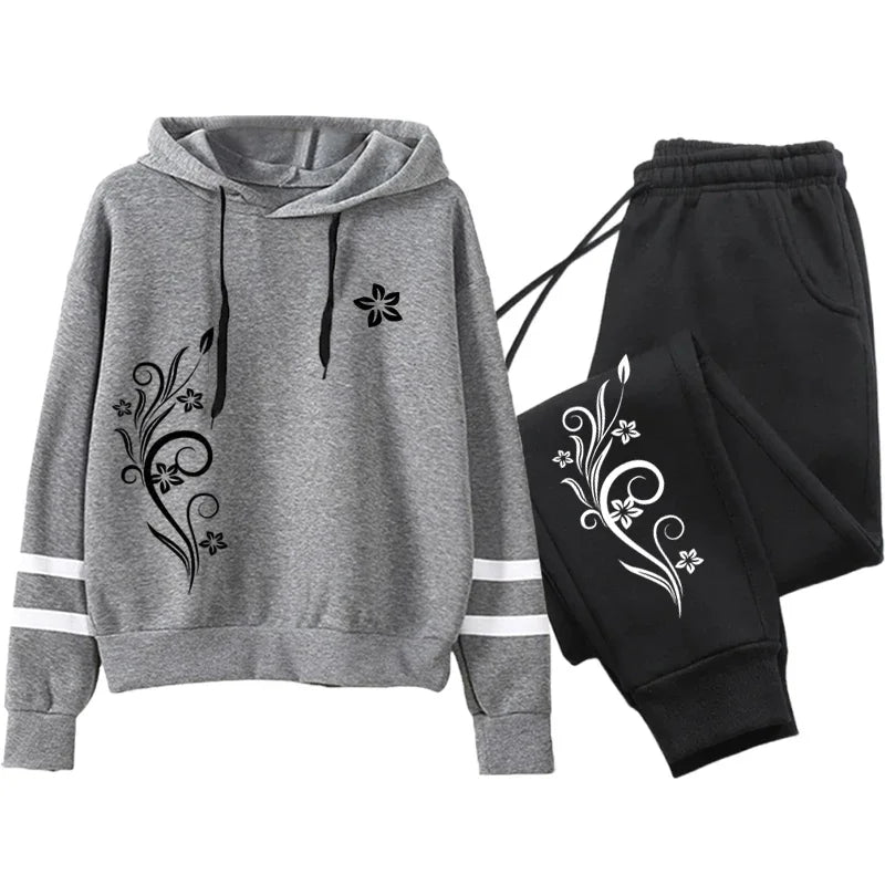 Qualité femmes survêtement quotidien en plein air automne hiver sweats à capuche décontracté une pièce rayure sweat et pantalons de survêtement confort Jogging