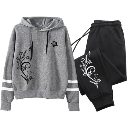 Qualité femmes survêtement quotidien en plein air automne hiver sweats à capuche décontracté une pièce rayure sweat et pantalons de survêtement confort Jogging