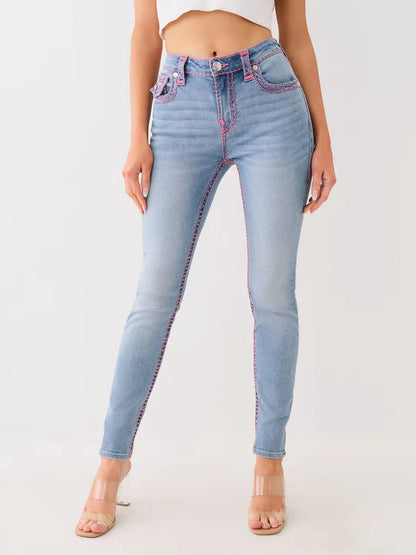 Jennie taille moyenne Super T Jean maigre broderie femmes Jean haute rue Sexy taille haute Jean femme décontracté serré lavé pantalon