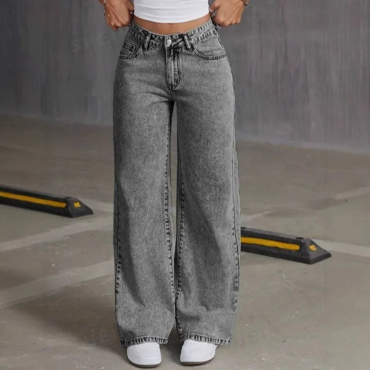 Jean pantalon droit femmes Denim lavé Jean pleine longueur maman broderie poches ample taille haute Vintage fermeture éclair mouche épissé