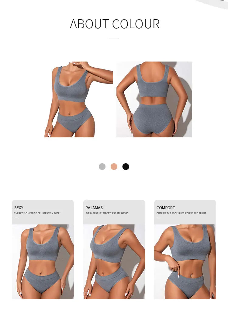 Women Underwear 2 Pcs Set Ribbed Seamless Low Rise Sexy Panties And Bras Sets Breathable Comfortable Female Underpants Lingerie