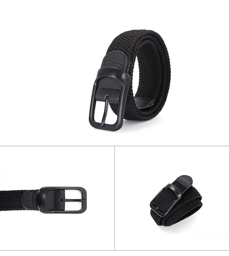 Ceinture tissée élastique en toile extensible pour hommes et femmes, sans trous, sans poinçon, pour pantalons d'étudiant polyvalents de Style coréen