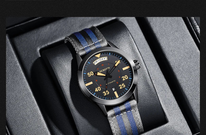 OCHSTIN hommes mode luxe mécanique automatique Date semaine montre couverture arrière transparente Design créatif avec cadran calendrier vert