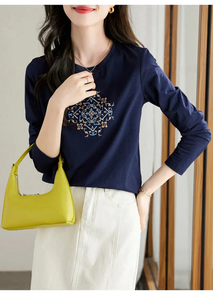 T-shirt à manches longues pour femmes, haut fin et ample, à la mode, intérieur et extérieur, printemps et automne, 2025