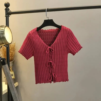 T-shirt à manches courtes pour femmes, haut court, blanc, été