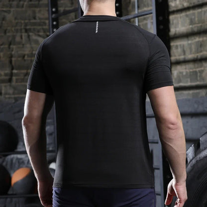 Hommes mince glace soie hauts course à manches courtes sport T-shirt gymnase Fitness entraînement musculaire sweat sec ajustement serré survêtements