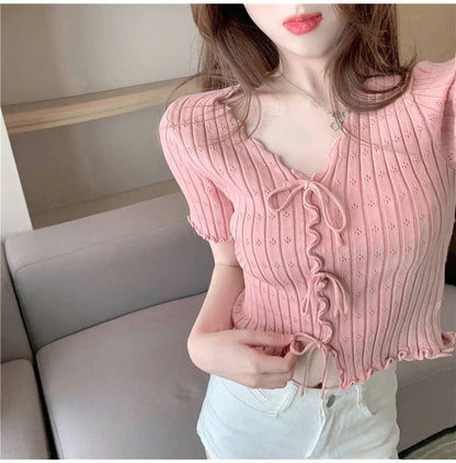 T-shirt à manches courtes pour femmes, haut court, blanc, été