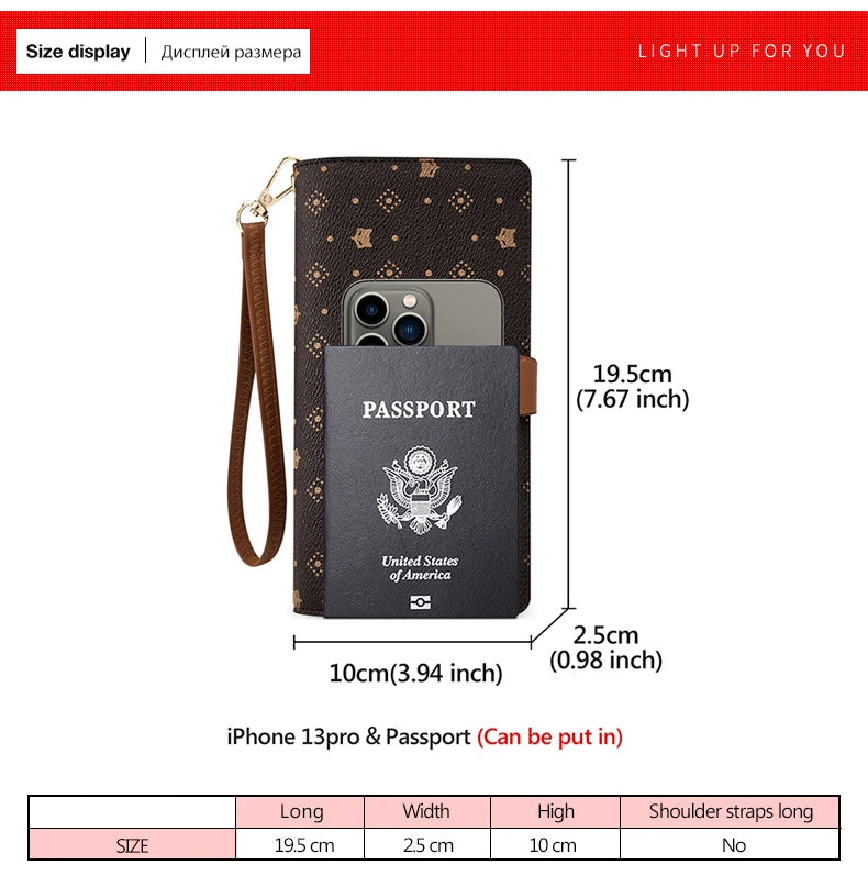 FOXER femmes Long portefeuille carte et porte-passeport élégant pochette dame monogramme PVC avec bracelet sac de téléphone portable femme porte-monnaie