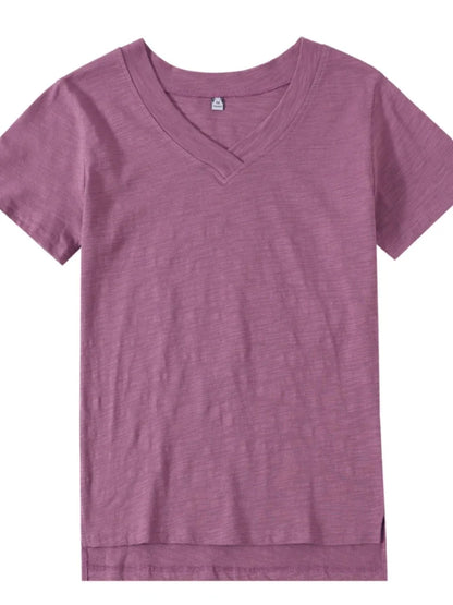 T-Shirt pour femmes 2025 été hauts basique solide coton T-Shirt décontracté Femme vêtements col en v t-shirts à manches courtes T-Shirt Femme