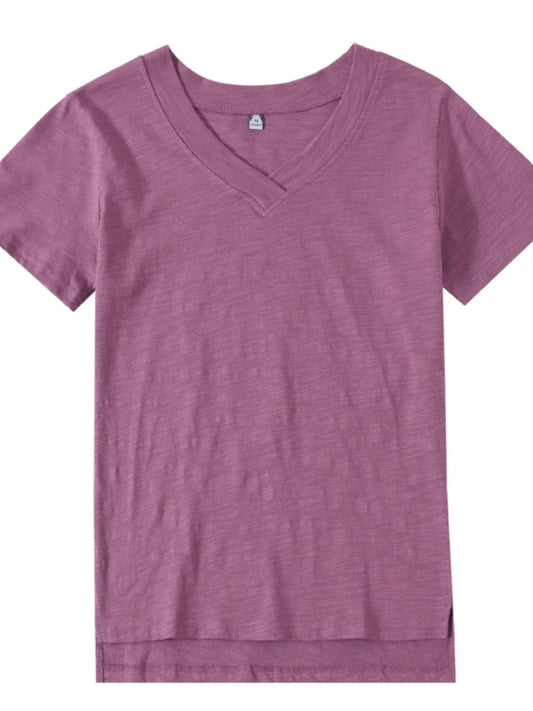 T-Shirt pour femmes 2025 été hauts basique solide coton T-Shirt décontracté Femme vêtements col en v t-shirts à manches courtes T-Shirt Femme