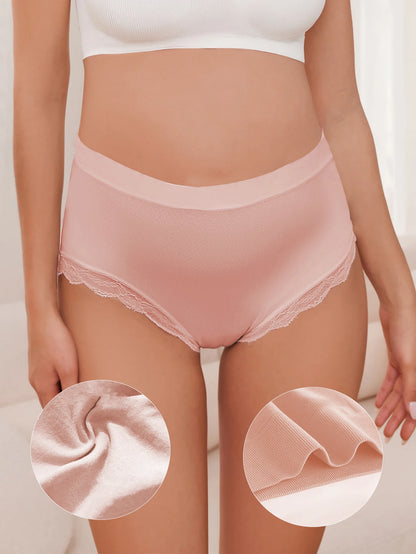 Sous-vêtement Taille Haute pour Femme Enceinte, Sans Couture, Entièrement Recouvert, Respirant et Confortable, Bordure en Dentelle