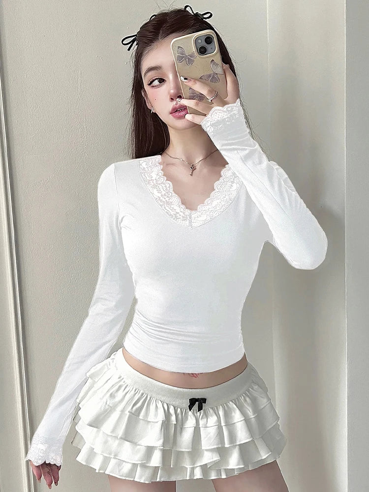 T-shirt femme nouveau Streetwear printemps mode décontracté mince T-shirt élégant femme Sexy noir dame polyvalent tricoté t-shirts vêtements