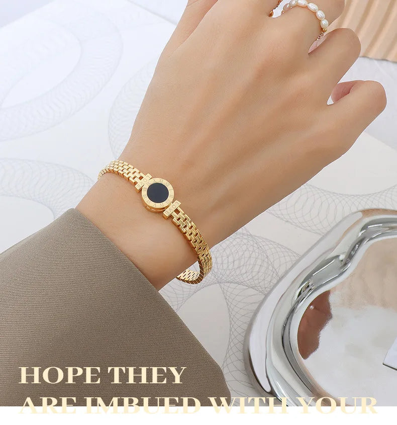 Femme Bijoux plaqué or 18 carats acier chirurgical retour à Rome amour lettre Bracelet chiffre romain Bracelet