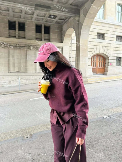 Indefeir femmes printemps nouvelle mode Simple doux basique bordeaux tricots pull tricots