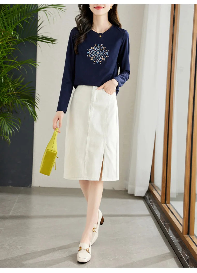 T-shirt à manches longues pour femmes, haut fin et ample, à la mode, intérieur et extérieur, printemps et automne, 2025