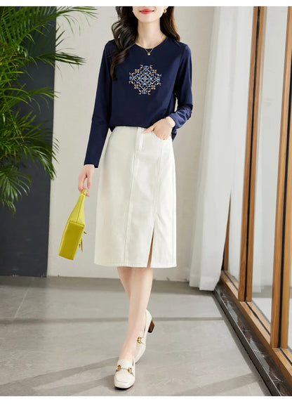 T-shirt à manches longues pour femmes, haut fin et ample, à la mode, intérieur et extérieur, printemps et automne, 2025