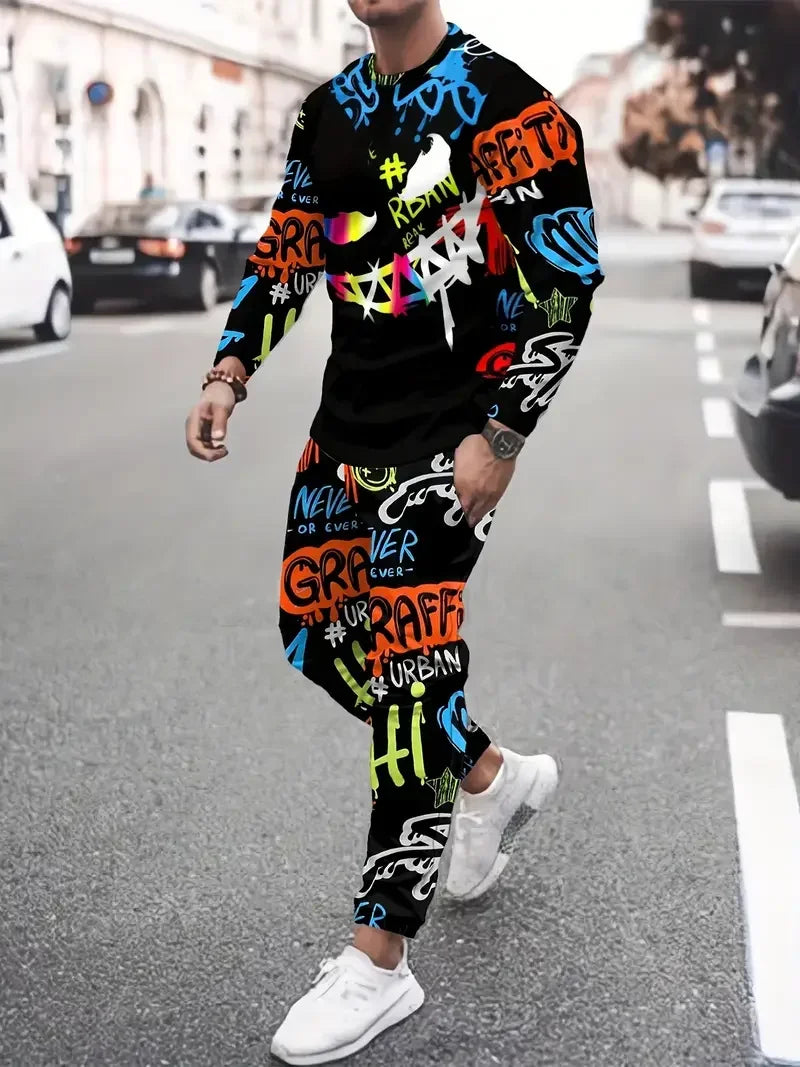 Populaire hommes à manches longues T-Shirts pantalons ensemble mode impression 3D hommes vêtements de sport homme vêtements rue survêtement survêtement 2 pièces tenues