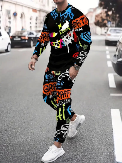 Populaire hommes à manches longues T-Shirts pantalons ensemble mode impression 3D hommes vêtements de sport homme vêtements rue survêtement survêtement 2 pièces tenues
