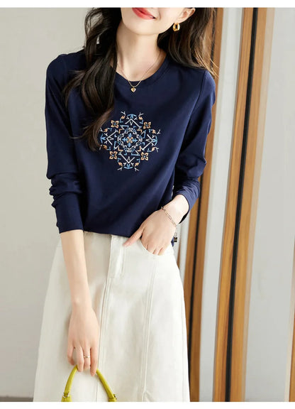 T-shirt à manches longues pour femmes, haut fin et ample, à la mode, intérieur et extérieur, printemps et automne, 2025