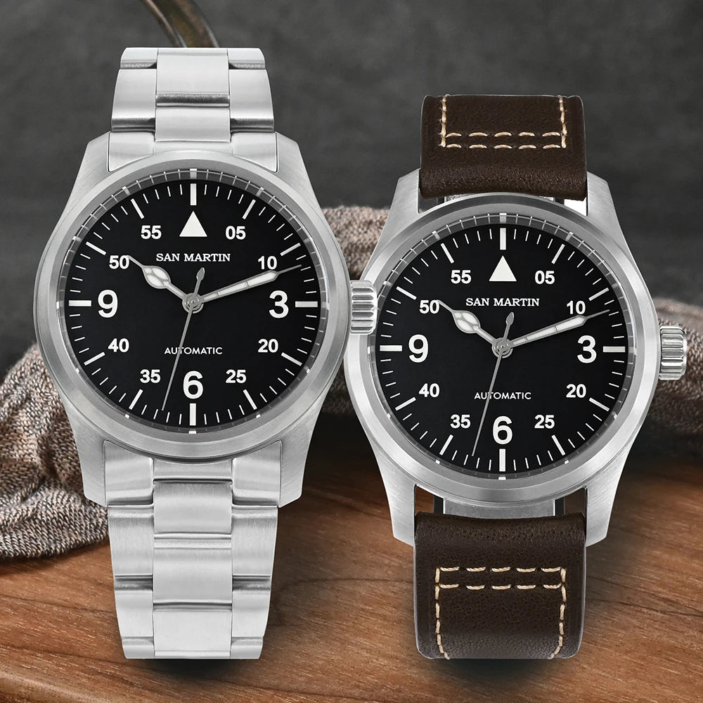 San Martin – montre pilote pour hommes, 37mm, Miyota 8215, mode Simple, militaire, automatique, mécanique, étanche à 100m, BGW-9