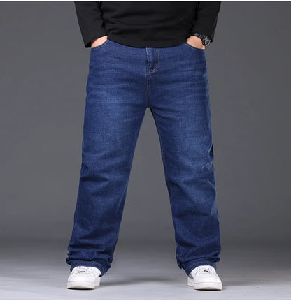 Jean extensible pour hommes, 29 à 50 tailles, pantalon en Denim à jambe droite, taille étendue, bleu/noir, Streetwear, coupe décontractée pour le travail et le décontracté