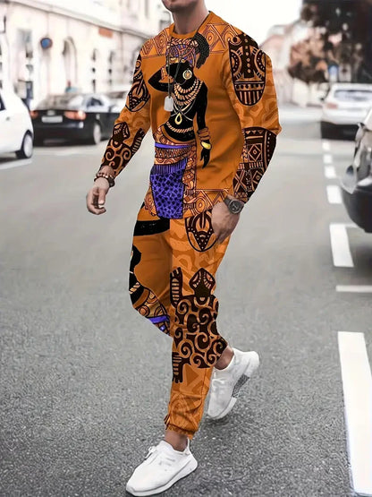 Populaire hommes à manches longues T-Shirts pantalons ensemble mode impression 3D hommes vêtements de sport homme vêtements rue survêtement survêtement 2 pièces tenues