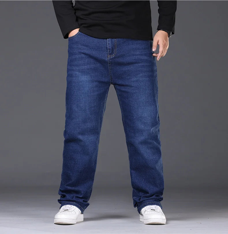 Jean extensible pour hommes, 29 à 50 tailles, pantalon en Denim à jambe droite, taille étendue, bleu/noir, Streetwear, coupe décontractée pour le travail et le décontracté