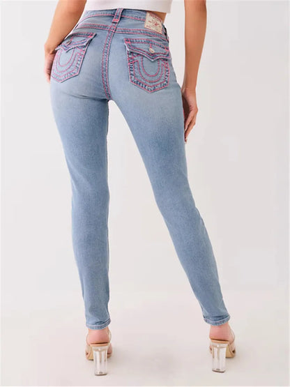 Jennie taille moyenne Super T Jean maigre broderie femmes Jean haute rue Sexy taille haute Jean femme décontracté serré lavé pantalon