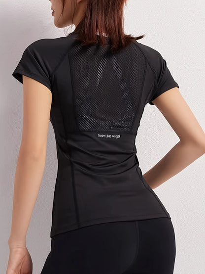 T-shirt de sport pour femmes, respirant, sexy, beauté du dos, vêtements de fitness, séchage rapide, entraînement de course, haut de yoga à manches courtes, été