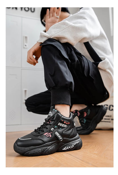 Chaussures de marche pour hommes, baskets montantes à semelle épaisse, antidérapantes, confortables, décontractées, tendance, Skateboard, nouvelle collection 2025