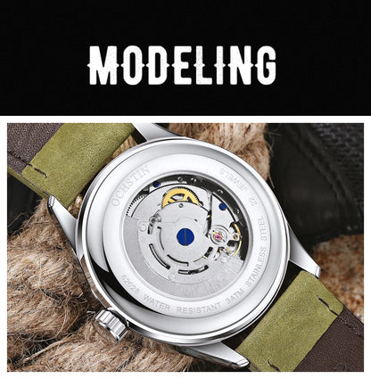 OCHSTIN hommes mode luxe mécanique automatique Date semaine montre couverture arrière transparente Design créatif avec cadran calendrier vert
