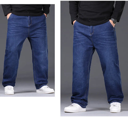 Jean extensible pour hommes, 29 à 50 tailles, pantalon en Denim à jambe droite, taille étendue, bleu/noir, Streetwear, coupe décontractée pour le travail et le décontracté