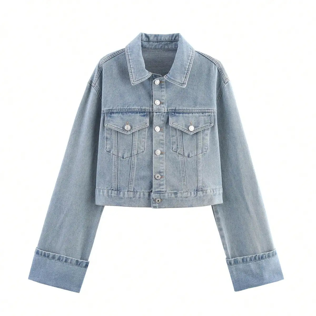 HH – costume en Denim Vintage pour femme, manteau à revers à manches longues et simple boutonnage + jean taille haute à jambes larges, ensemble de mode de rue, automne 2024