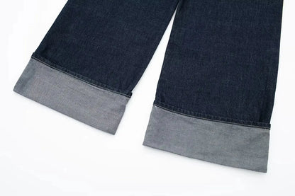 HH – costume en Denim Vintage pour femme, manteau à revers à manches longues et simple boutonnage + jean taille haute à jambes larges, ensemble de mode de rue, automne 2024