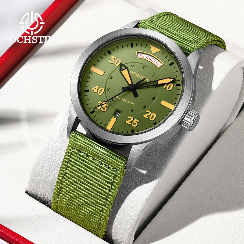 OCHSTIN hommes mode luxe mécanique automatique Date semaine montre couverture arrière transparente Design créatif avec cadran calendrier vert