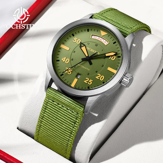 OCHSTIN hommes mode luxe mécanique automatique Date semaine montre couverture arrière transparente Design créatif avec cadran calendrier vert