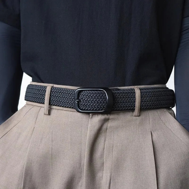 Ceinture tissée élastique en toile extensible pour hommes et femmes, sans trous, sans poinçon, pour pantalons d'étudiant polyvalents de Style coréen