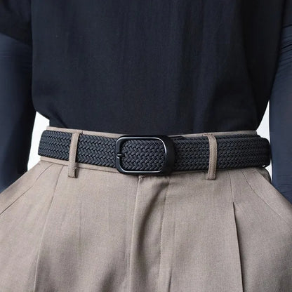Ceinture tissée élastique en toile extensible pour hommes et femmes, sans trous, sans poinçon, pour pantalons d'étudiant polyvalents de Style coréen